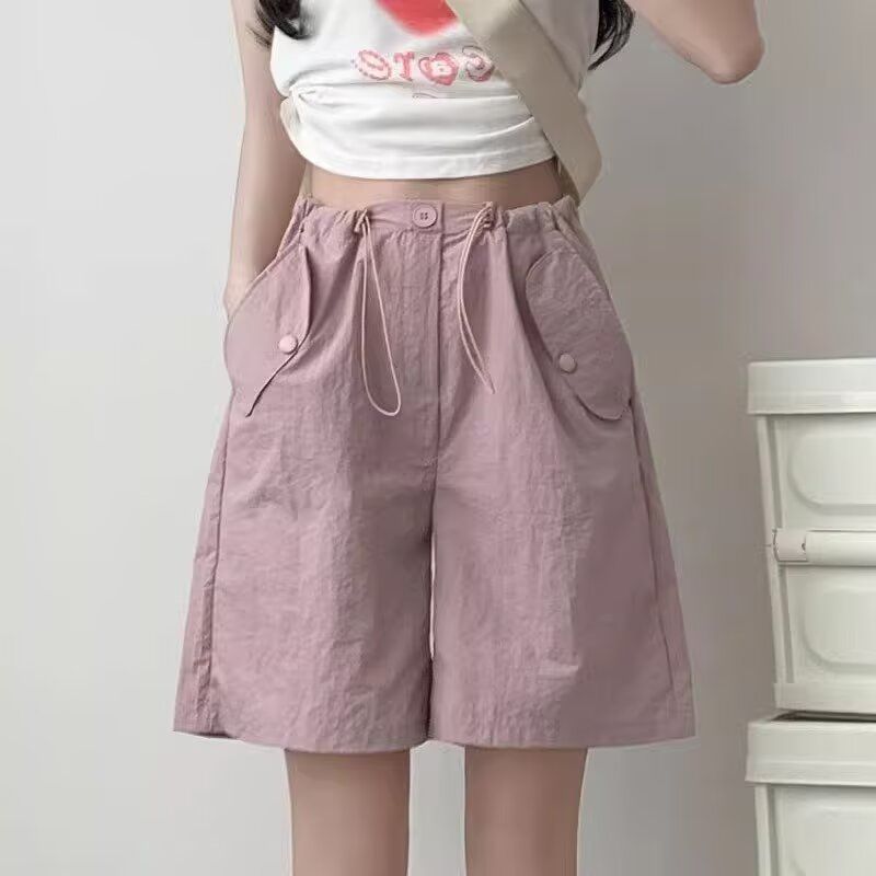 Summer work shorts for women thin high waist casual wide-leg quick-drying American five-point pants