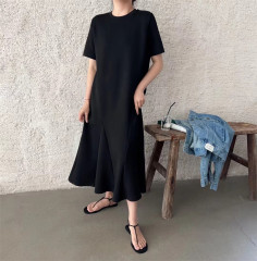 Summer new large-size women's Korean black dress French chic fishtail small black skirt M-4XL 200 catties