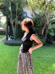 2025春夏新款韓版設計感蕾絲邊無袖針織衫小眾純欲短款修身背心女