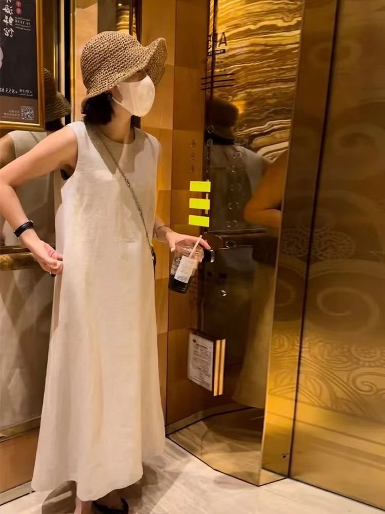 美式復古無袖連衣裙女夏季時尚輕奢顯氣質長裙文藝復古背心裙