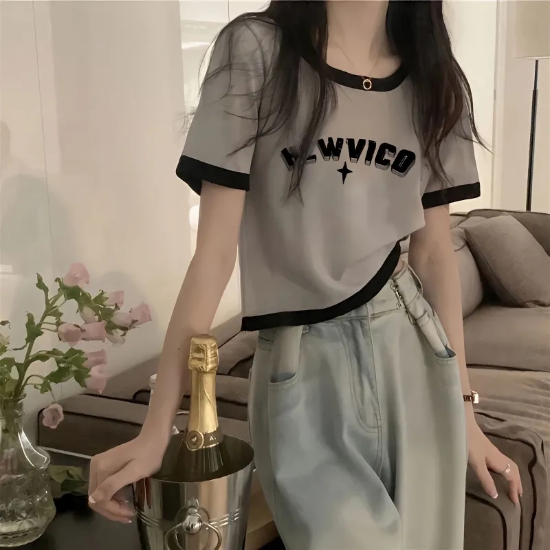 大碼女裝40支92棉8氨綸質量短袖t恤夏季設計感上衣 M-4XL