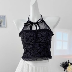 halter neck lace pure sling vest for women with inner and outer vest design niche top summer