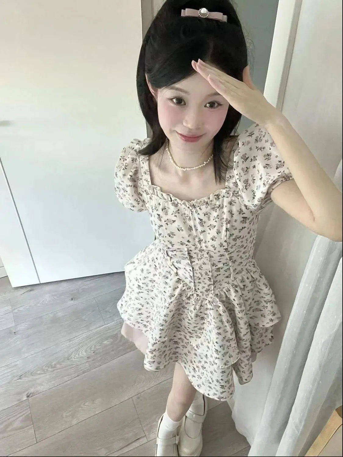 Escape princess puffy dress for women in summer new white high-end style small person pure sweet and spicy short skirt