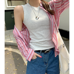 Real-life I-shaped knitted vest for women in summer 2025 new hot girl round neck base short sleeveless top