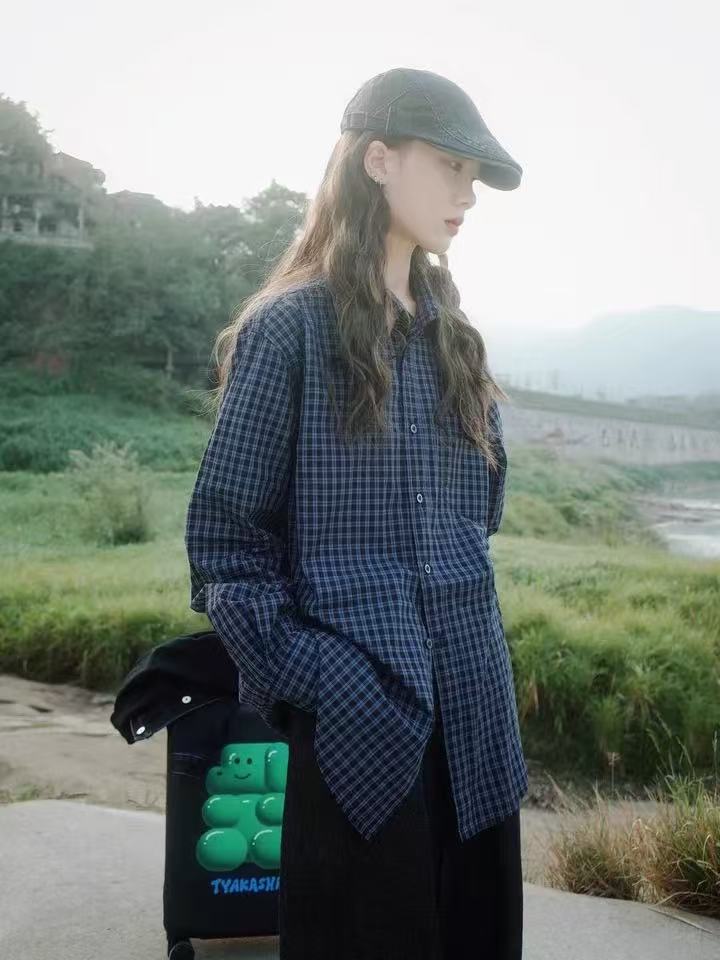 Spring Korean version of retro plaid plaid shirt for female students new style shirt loose long-sleeved top versatile jacket trendy