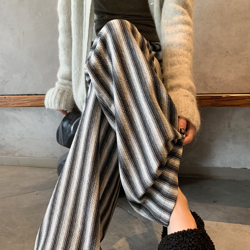 -Official Photo New spring style striped wide-leg high waist drooping slim and versatile casual sports pants for women