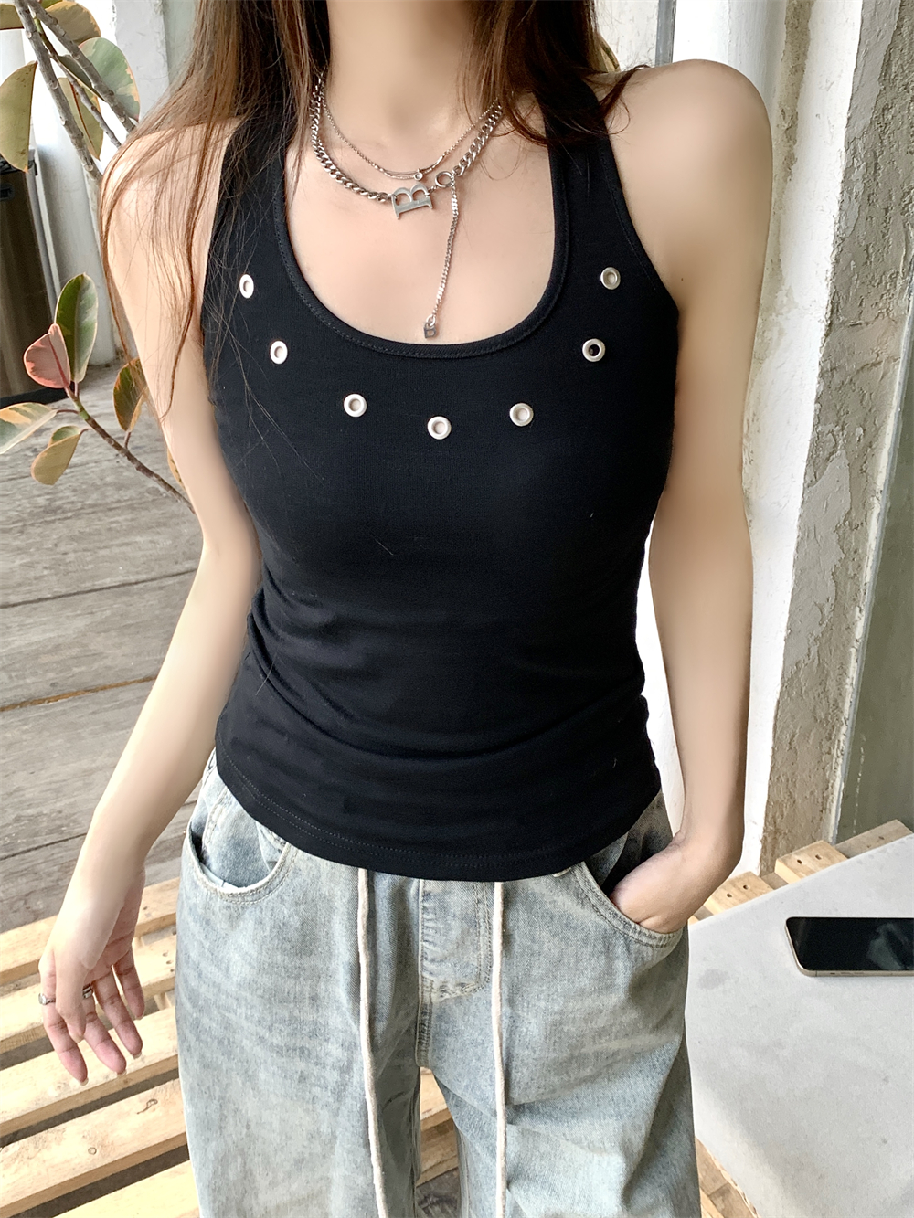40支純棉210克92棉/8氨綸工字吊帶背心女露背