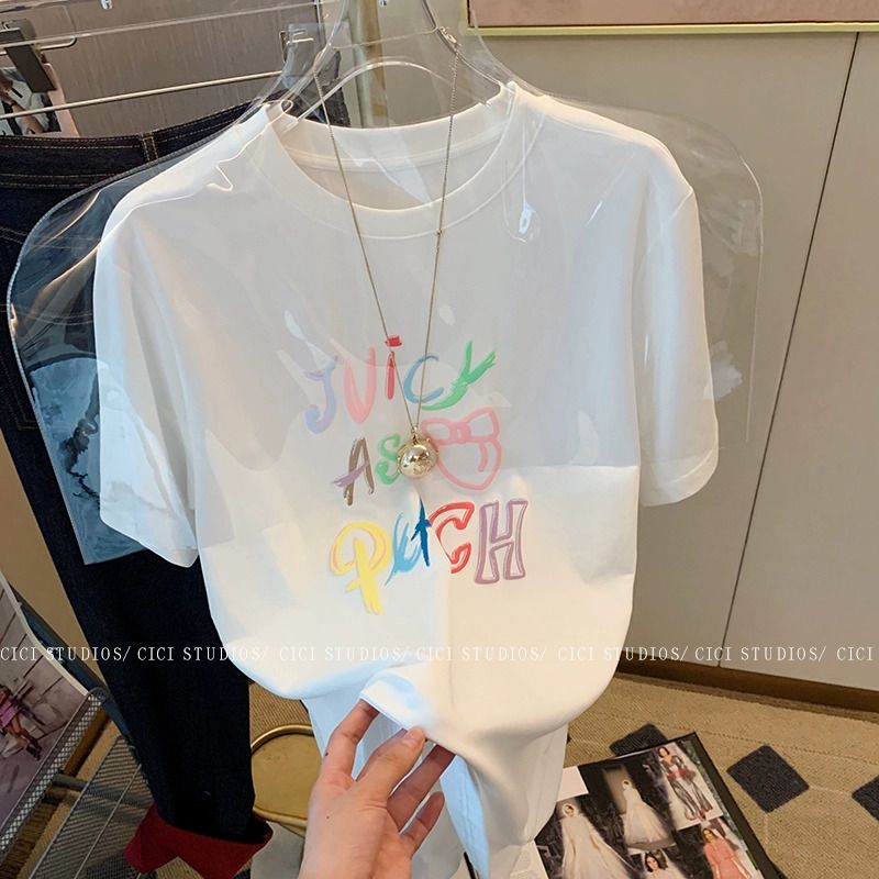 Official photo heavyweight/combed pure cotton back collar with seam edges S-XXXL summer short-sleeved T-shirt for women