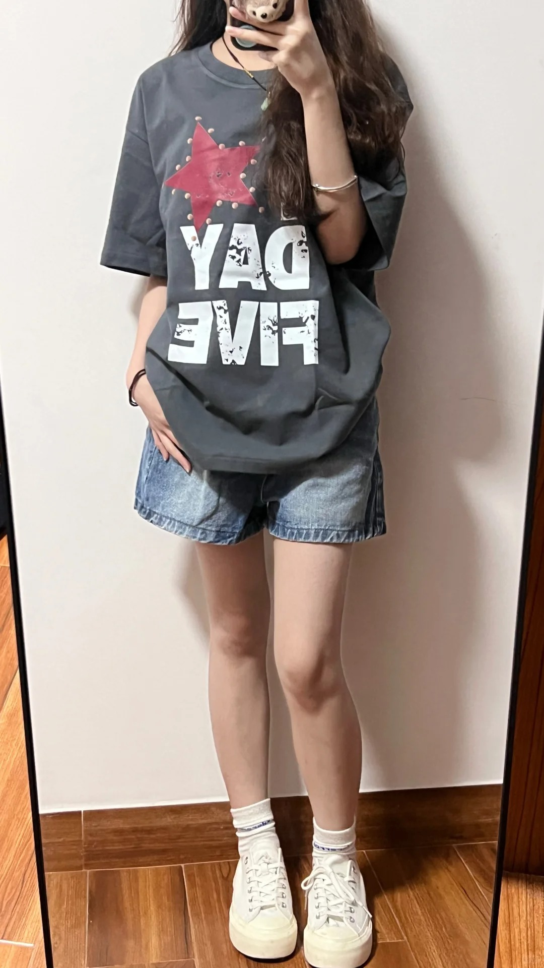 220g pure cotton American short-sleeved T-shirt for women's summer sweet girl loose round neck top