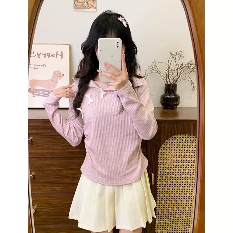 Original workmanship, side bow tie lapel long sleeves for women in spring 2025 slim temperament style underwear