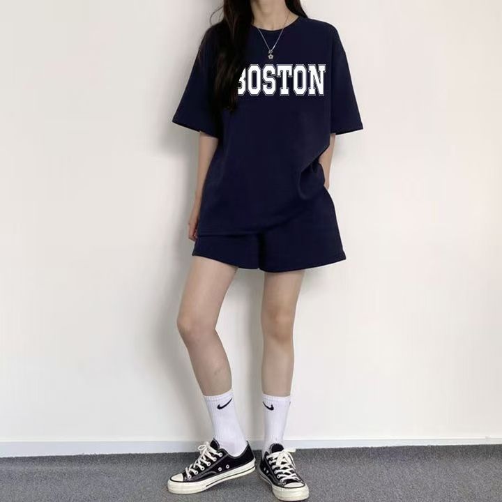 休閒減齡短袖短褲時尚鹽系兩件套套裝女2025年新款