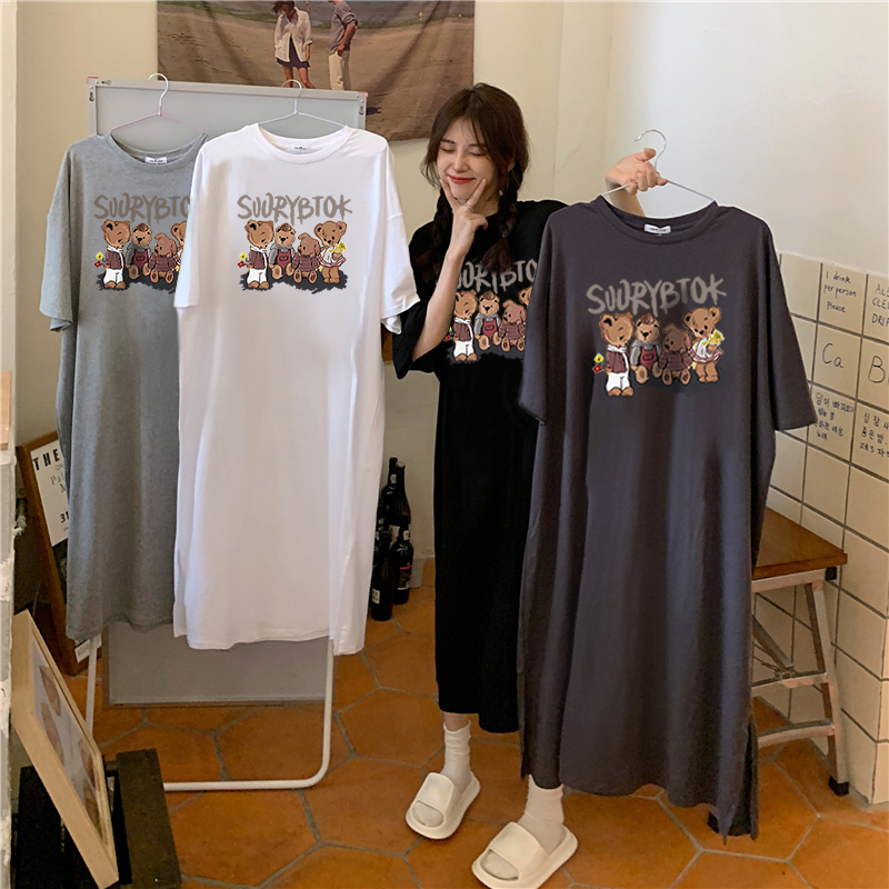 New European and American style personalized printed large-size dress loose casual round neck thin style lazy skirt