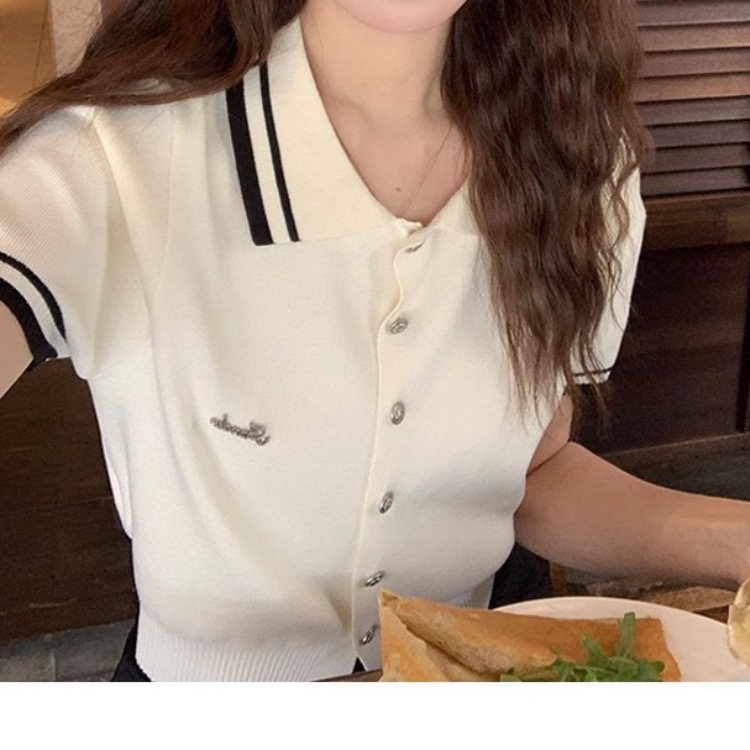 Polo neck short sleeve 2025 summer new age-reducing college style versatile Korean slim short top trendy