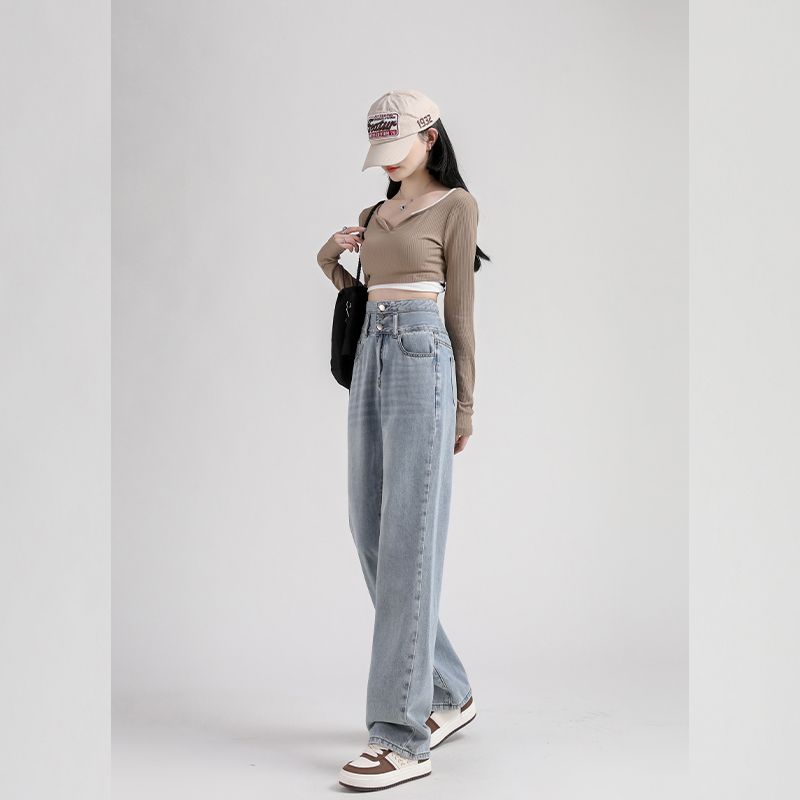 Women's early spring new high-waisted wide-leg small person with loose draped straight-leg mopping pants