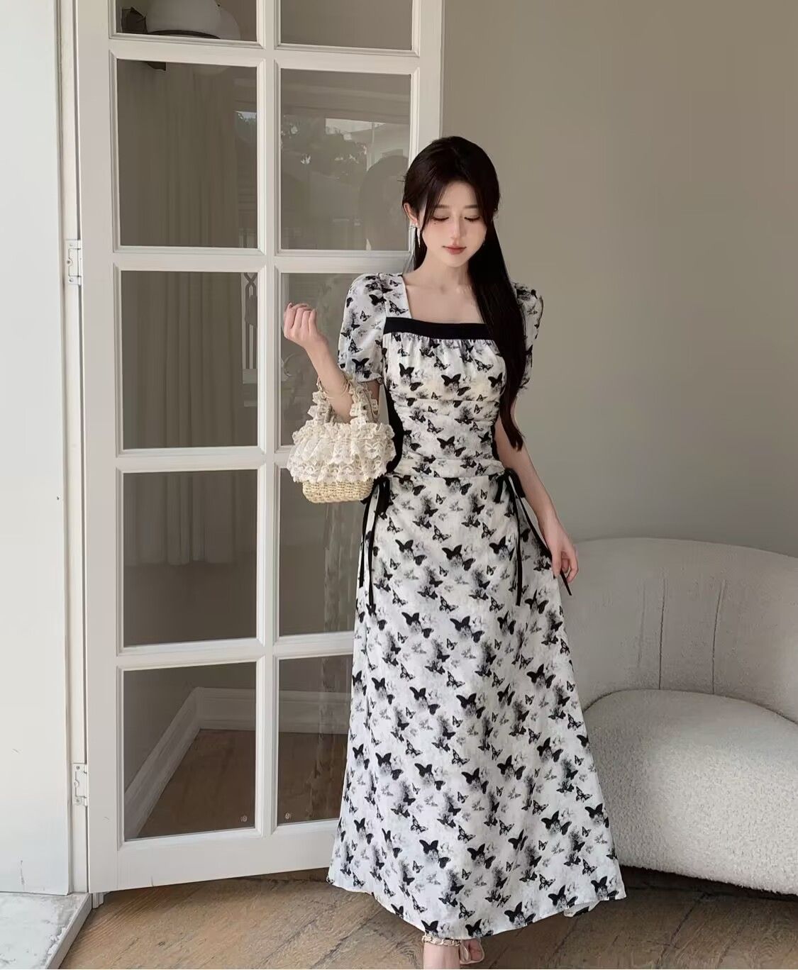 夏季新中式連衣裙國風水墨畫寫意裙子顯瘦長裙短袖連衣裙