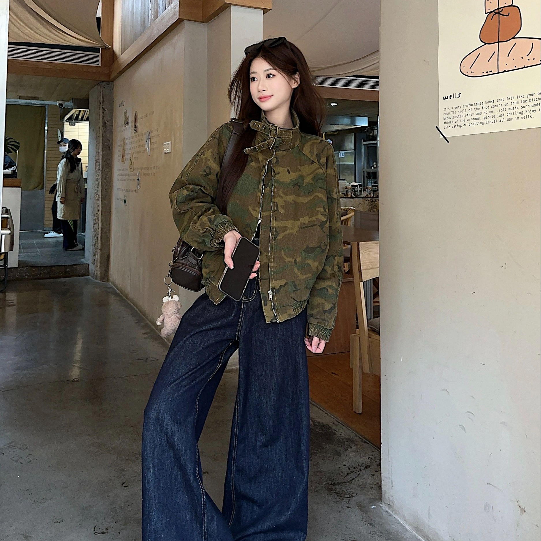Real shot Camouflage short baseball uniform jacket small new retro high-end street jacket top