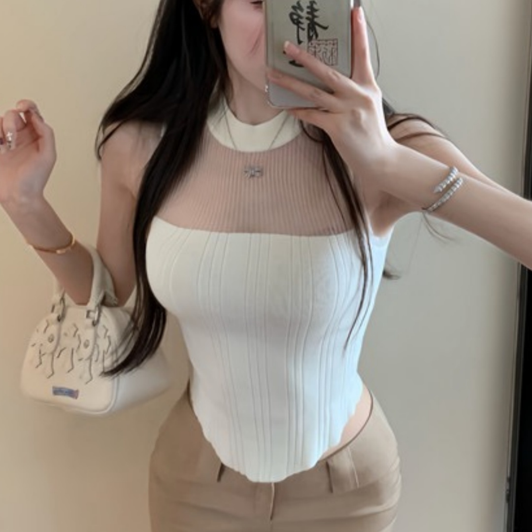 夏季新款辣妹掛脖吊帶背心女無袖外穿針織甜辣小上衣