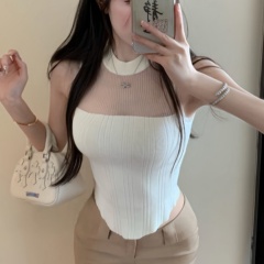 Summer New Hot Girl Neckless Straps Backless Tank Top Women Sleeveless Outerwear Knit Sweet & Spicy Little Top