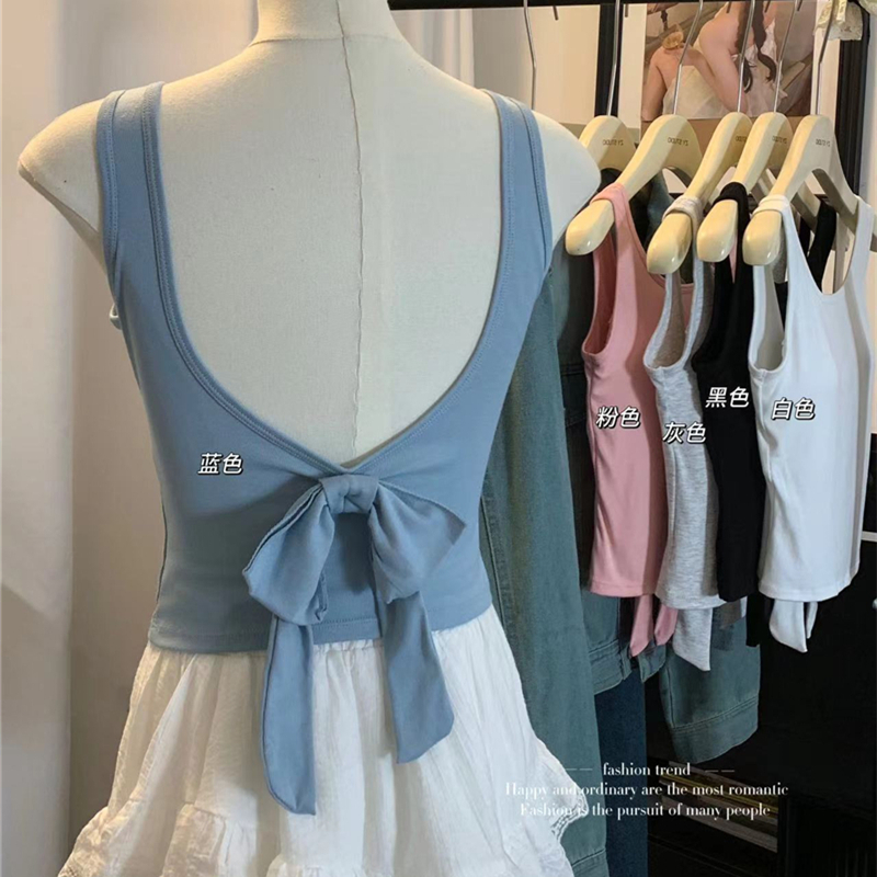 2025 summer new bow-tie backless versatile sexy pure desire with chest pad beautiful back vest top