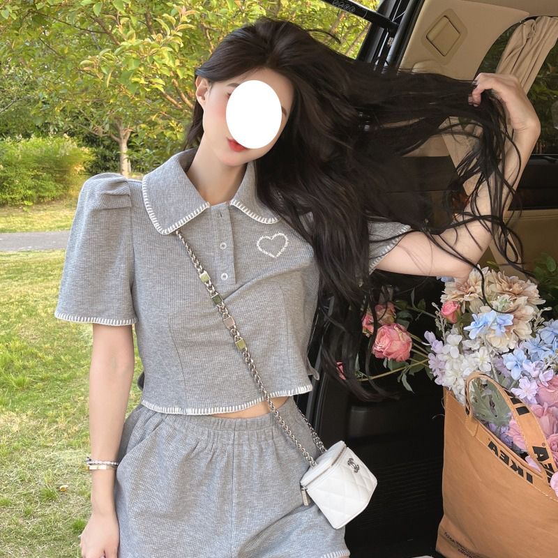 休閒時尚套裝夏季2025年新款時髦洋氣服短褲兩件套短款女裝