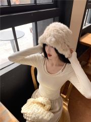 260g men's cotton fake wood ear u-neck T-shirt for women in autumn and winter slim long-sleeved short tops underwear base shirt