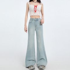 Real shot of 2025 spring fashion trend casual pants for women high waisted flared pants