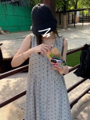 Dotless sleeveless dress for children, summer 2025 new tea party French temperament petite size slimming long dress