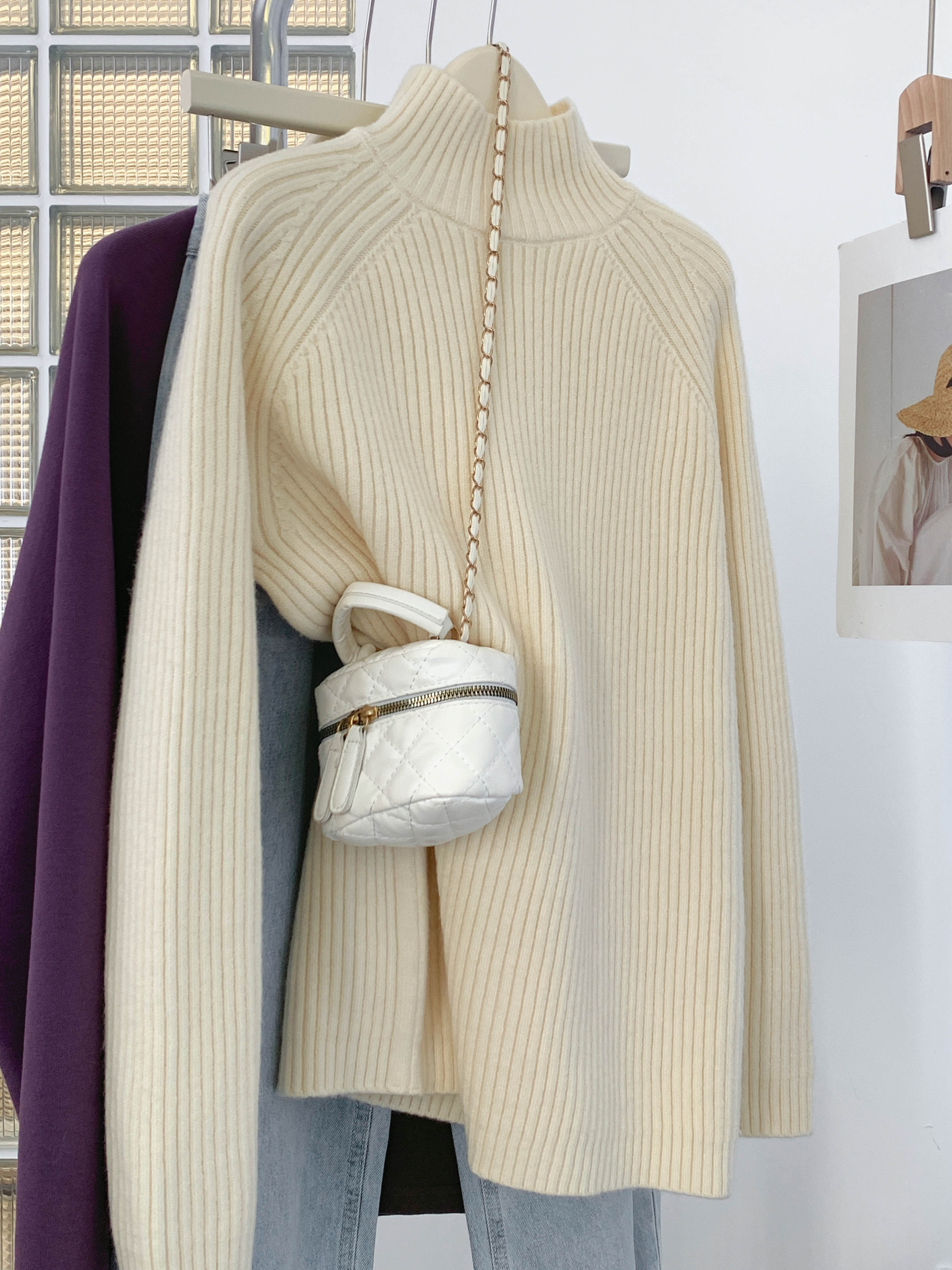 White half-high neck inner bottom shirt for women's winter mid-collar knitted sweater mid-length thickened 2025 new spring and autumn