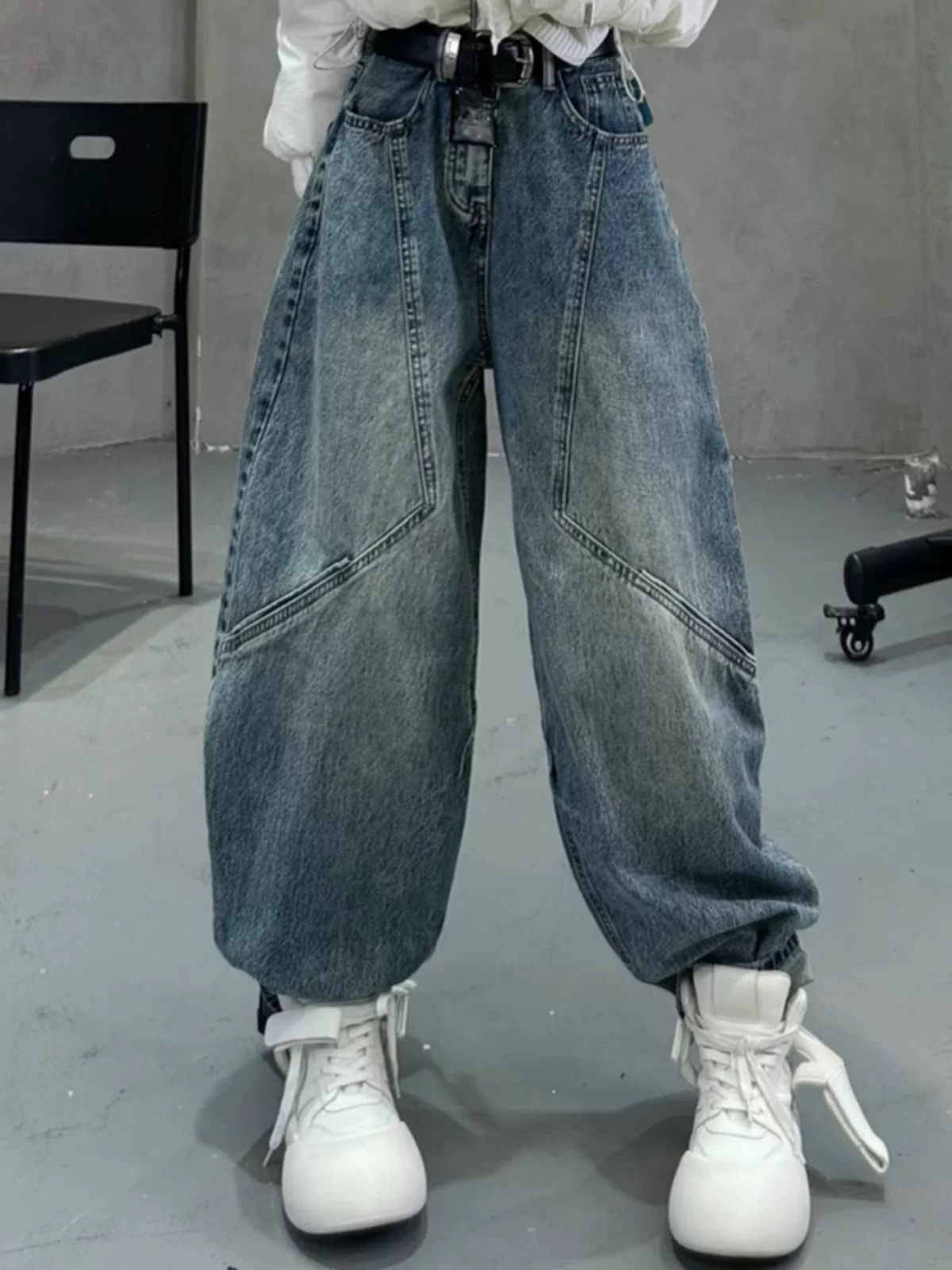 美式牛仔褲女2025彎刀直筒洋氣時尚高腰顯瘦寬鬆闊腿褲女款香蕉褲
