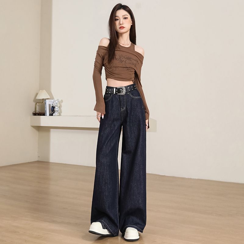 Real shot of 2025 spring fashion trend casual pants for women high waist drooping wide-leg pants