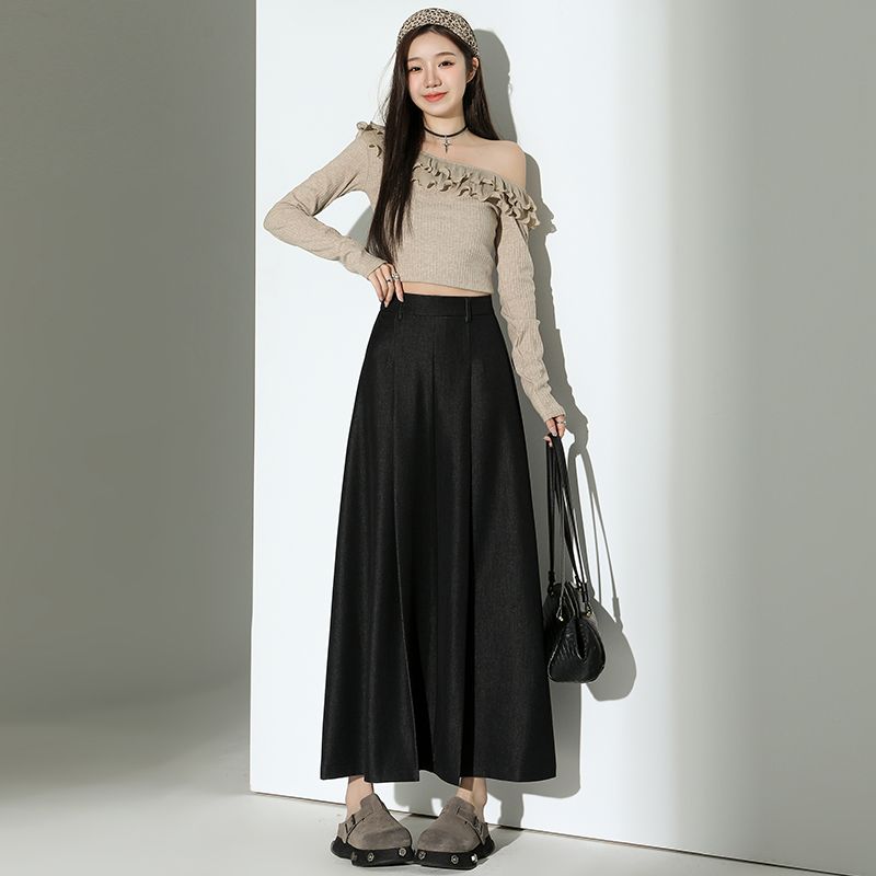 Real shot of 2025 spring and summer fashion suit skirt for women high-end drooping A-line casual long skirt
