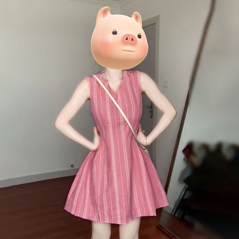 小個子無袖背心連衣裙子女夏季2025新款茶歇法式梨形身材收腰短裙