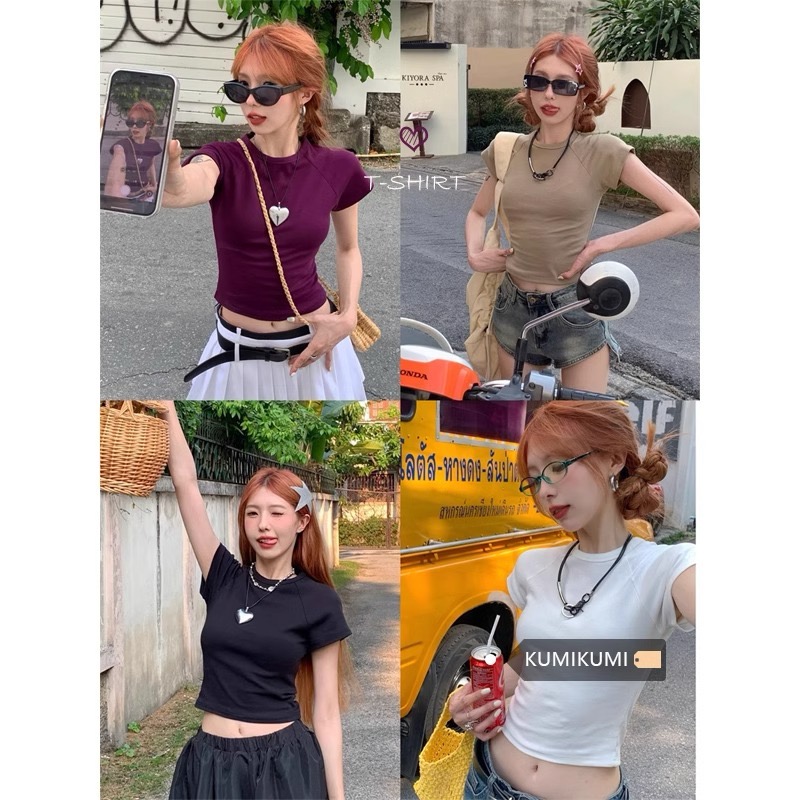 Official photo 92 cotton/8 spandex 40 210g pure cotton white shoulder short-sleeved T-shirt for women