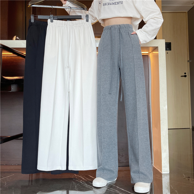 -Real shot of new spring wide-leg high-waist drooping versatile casual sports pants