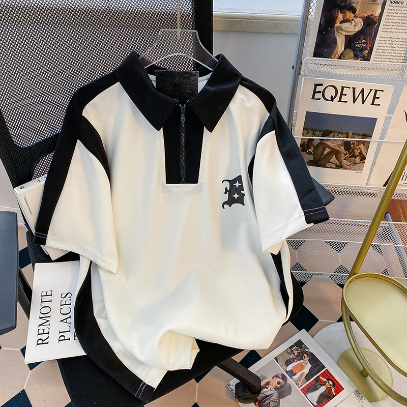 實拍 220g珠地後包領天貓品質POLO領拉鏈短袖T恤女大碼