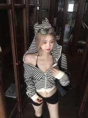 Original 260g Snowy Fleece Black and White Striped Hooded Long Sleeve Sweatshirt Jacket Loose Retro Design Top