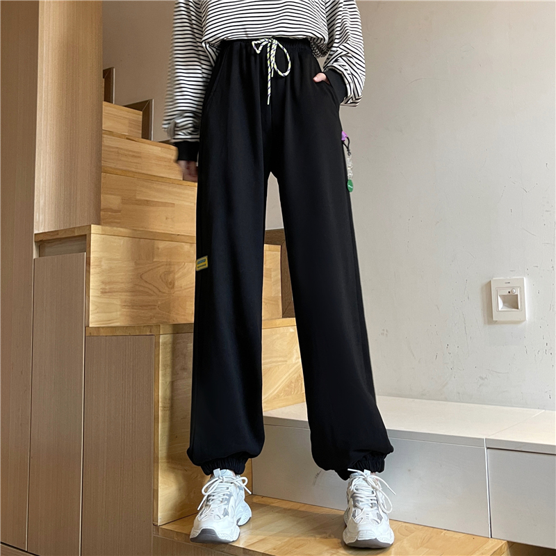 -Real shot of 65/35 fish scales new spring loose wide-leg tying casual pants for women