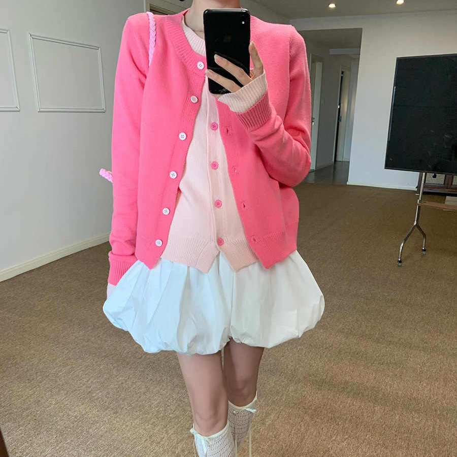 韓系拼接假兩件開衫毛衣女春秋冬寬鬆軟糯溫柔別致休閒百搭針織衫