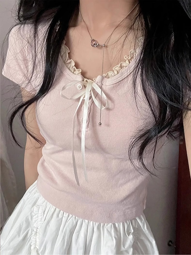 40支92棉8氨綸質量大碼女裝設計感短袖T恤辣妹上衣 M-4XL
