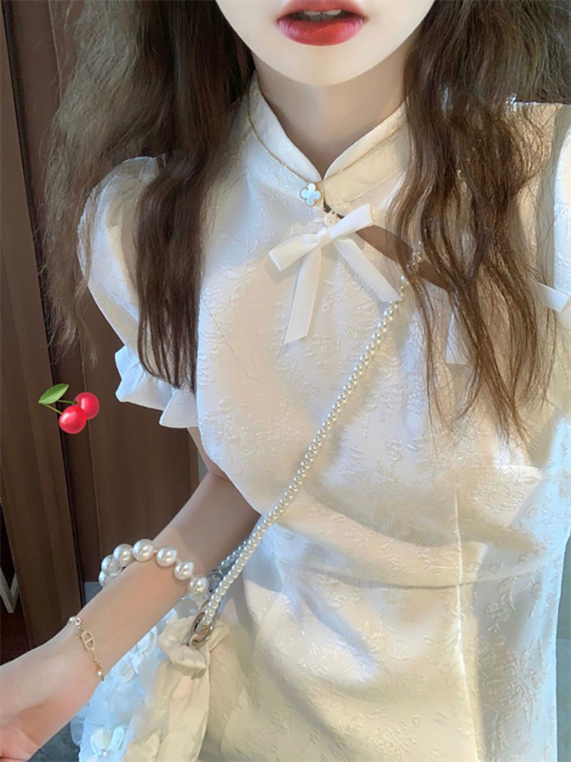 夏季2025新中式旗袍連衣裙女新款立領設計感收腰顯瘦甜辣短袖裙子