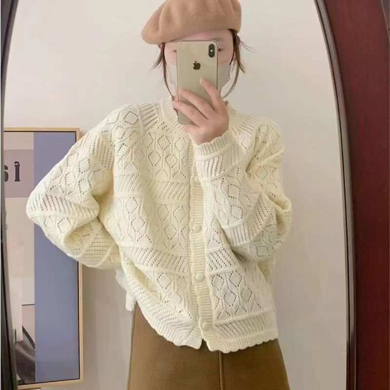 2025 spring and autumn new round neck knitted cardigan for women Korean style versatile twist coat loose sweater for women