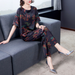 New 2025 Summer Fashion Plus Size Women's Casual Set Mother's Outfit Two Piece Set