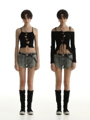 MASONPRINCE 520東山口限定辣可兩面穿的亞麻毛織吊帶/一字肩背心