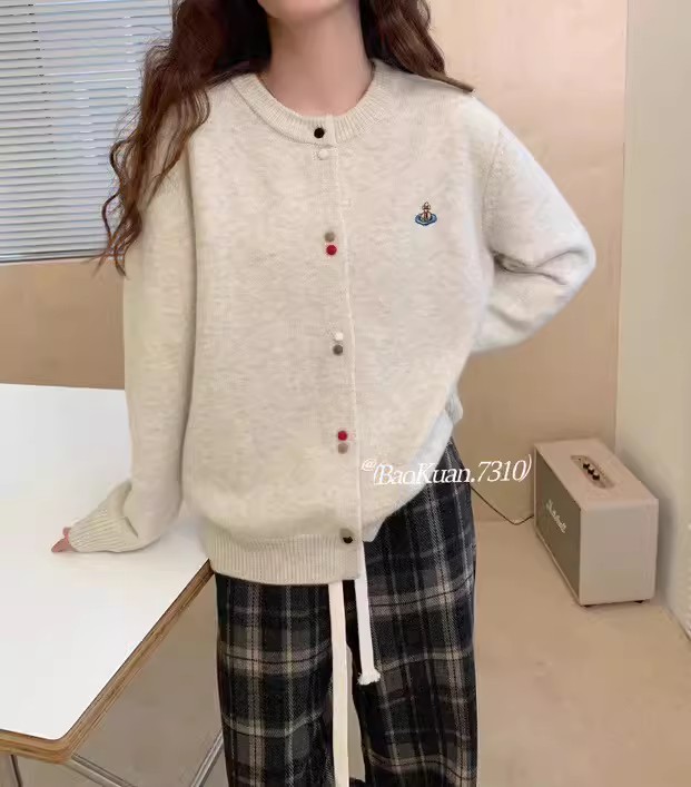 刺繡針織開衫女2025早春新款單排扣圓領長袖毛衣外套軟糯韓版上衣
