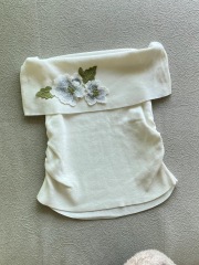 推薦~自留款！中式美花朵設計感小眾百搭高級感修身抹胸上衣