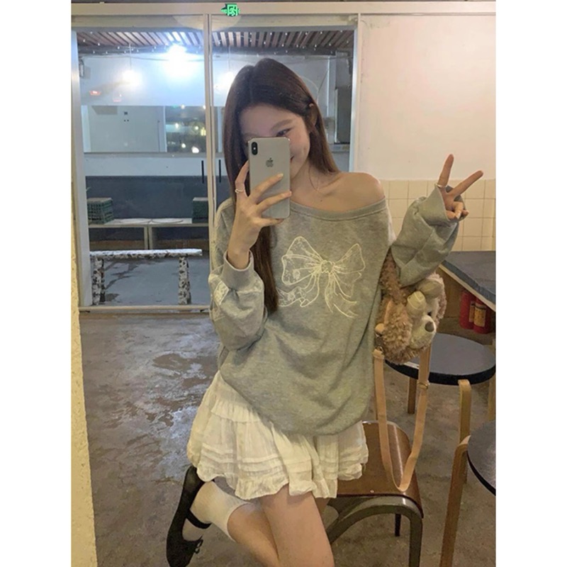 Official picture + original method of bow sweatshirt for women's autumn and winter lace lacy top