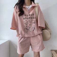休閒運動服套裝女夏季2025新款短袖短褲校園風可愛少女跑步兩件