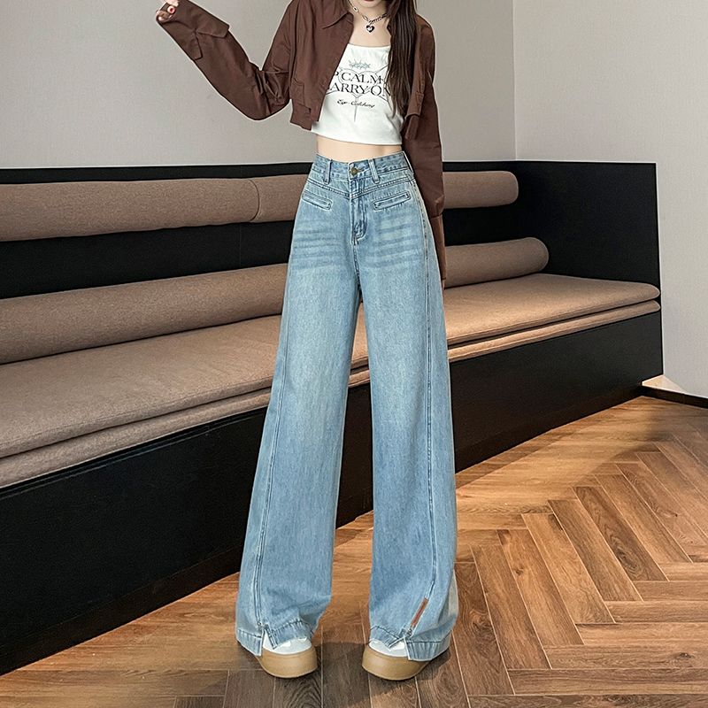 Real shot of 2025 spring fashion trend casual pants for women high waist drooping wide-leg pants