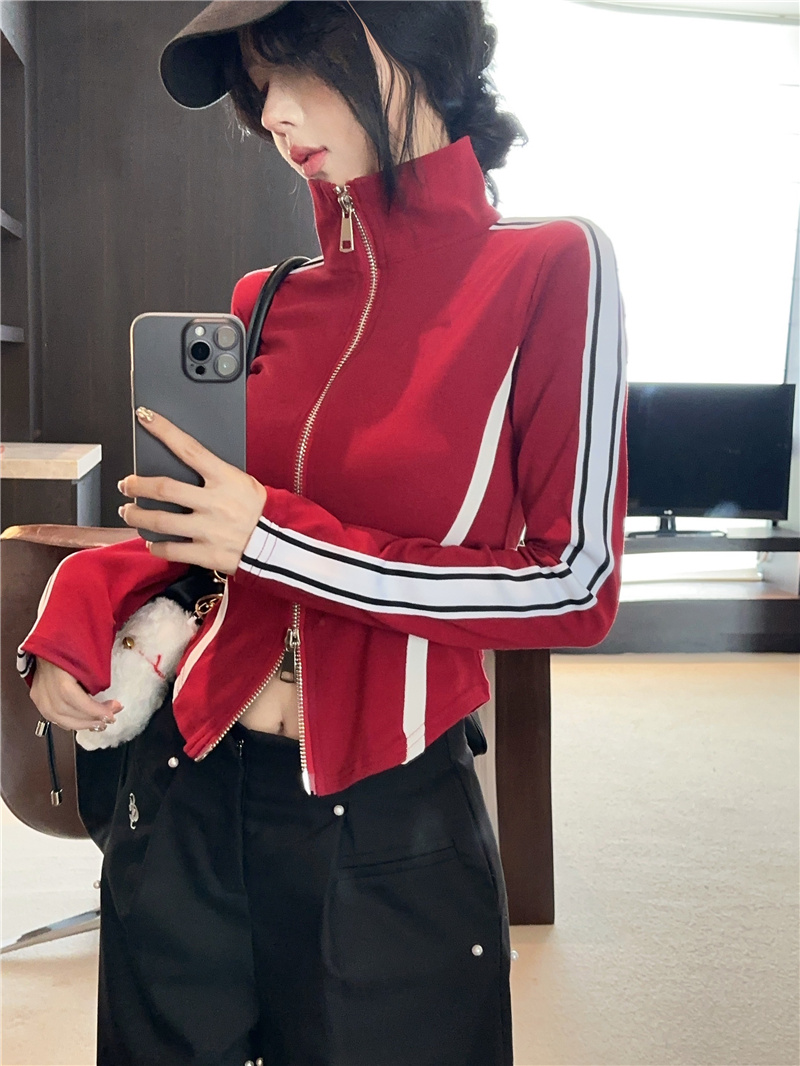 實拍~2025早春新款安可拉紅氣質收腰拉條設計感小個子外套女