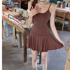 純欲風灰色吊帶百褶連衣裙女夏季辣妹小個子百褶裙收腰顯瘦短裙子